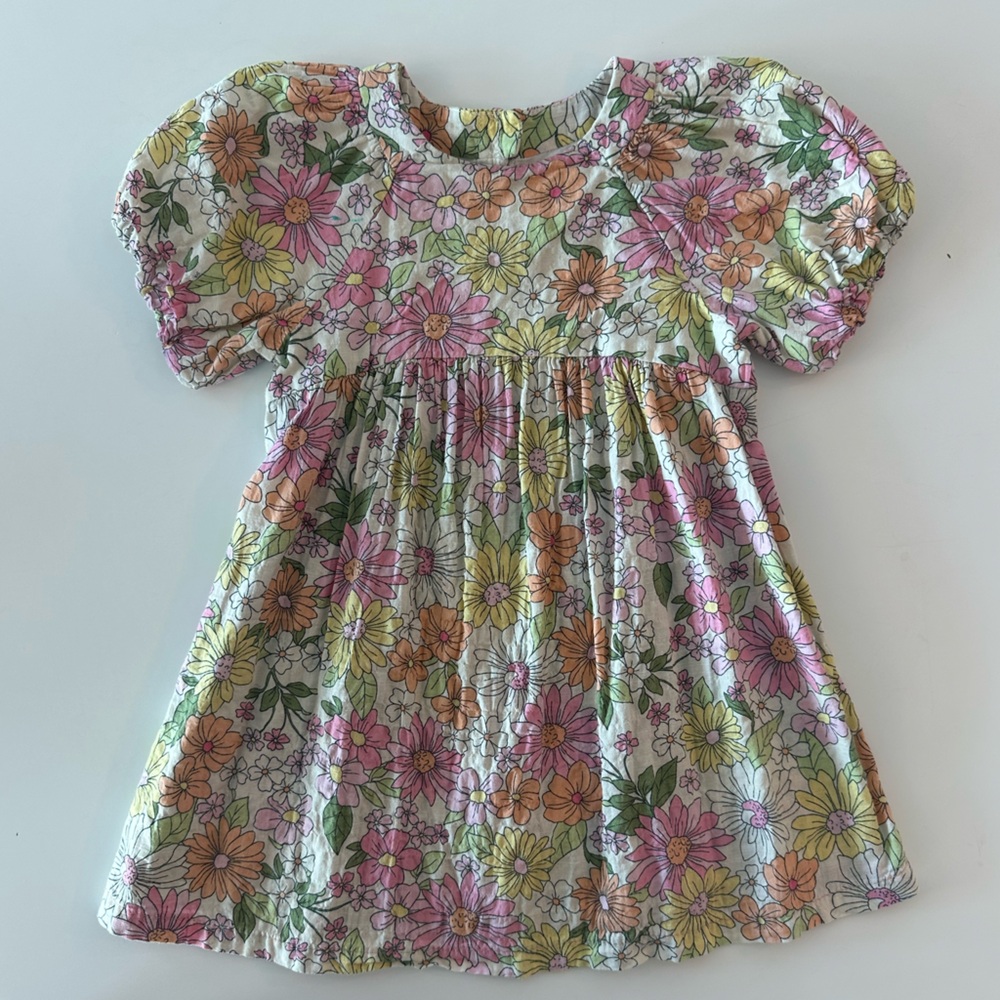 Zara Floral Cotton Dress in Pink, Yellow, Orange, Green